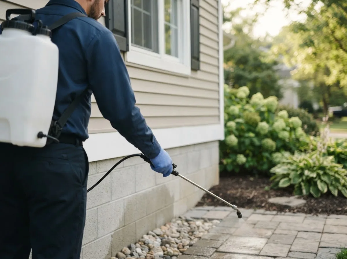 Pest control technician inspecting a home in Lake Winola, PA